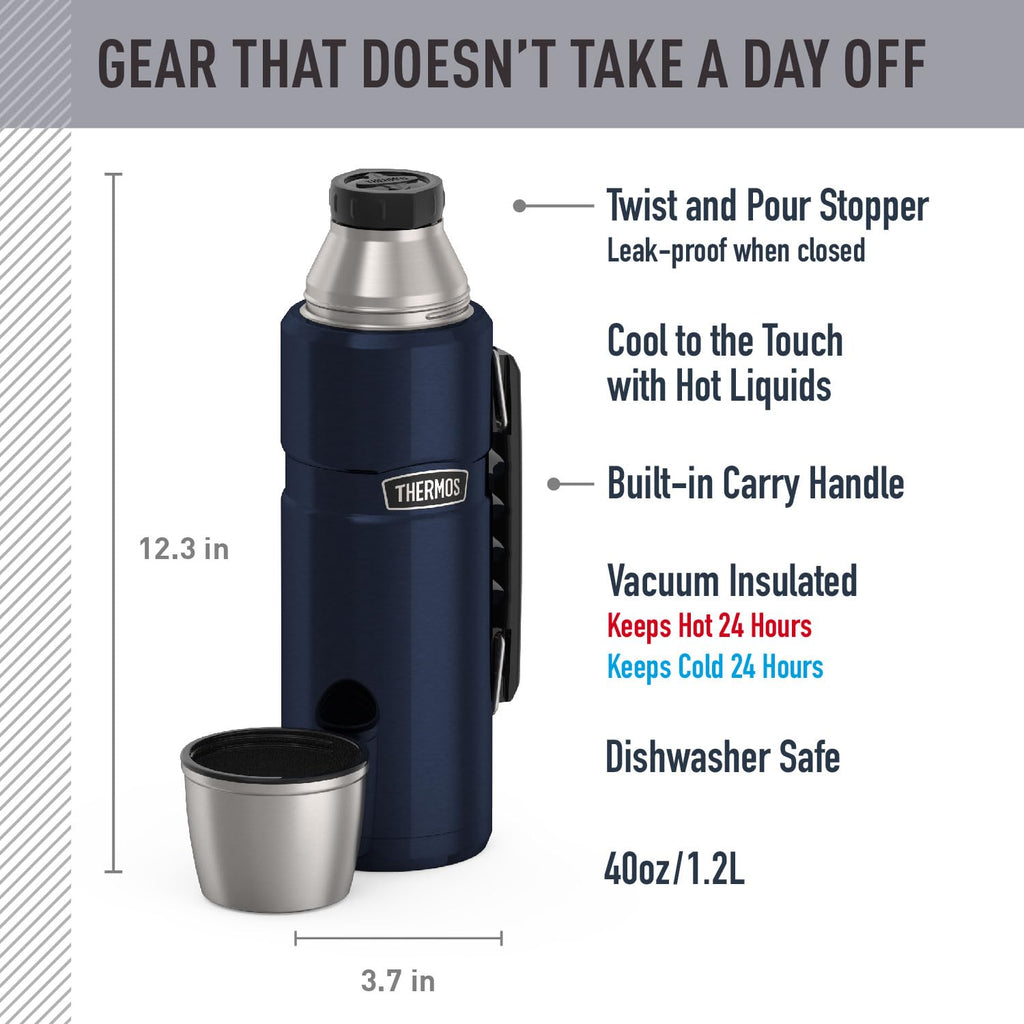 THERMOS Stainless King Vacuum-Insulated Beverage Bottle, 40 Ounce, Midnight Blue