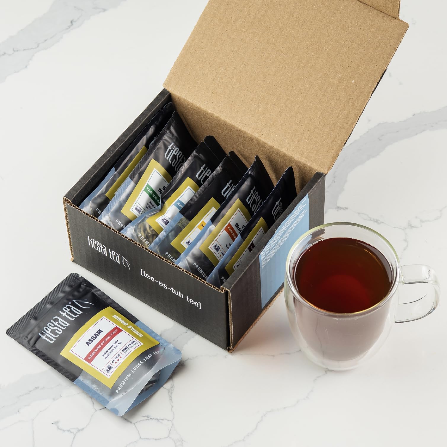 Tiesta Tea - Single Origin Tea Sampler Dry Flight Set, Mother's Day Loose Leaf, High to Low Caffeine, Makes Hot & Iced, Assorted Brew Sets with Green, White, Black & Oolong, 7 Sample Pouches