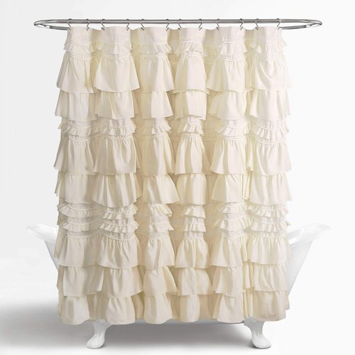 Lush Decor Kemmy Ruffled Shower Curtain, Single, 72" W x 72" L, Ivory - Bathroom Curtain - Fabric Shower Curtains for Bathroom - Coquette Decor