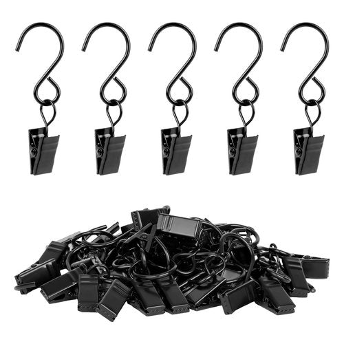 Manysky S Hook Curtain Clips, 45 Pack 304 Stainless Steel Hanging Party String Lights Christmas Garden Courtyards Decoration, Gutter Wall-Grid Tent Camper Awning Hangers, 2.4 Inch Black