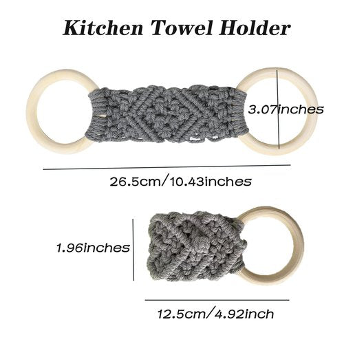 YVPSI 2 Pcs Kitchen Dish Towel Holder with Loop Crochet Hanging Towel Holder Ring Towel Hanger Loop Ring for Kitchen Bathro (Grey)