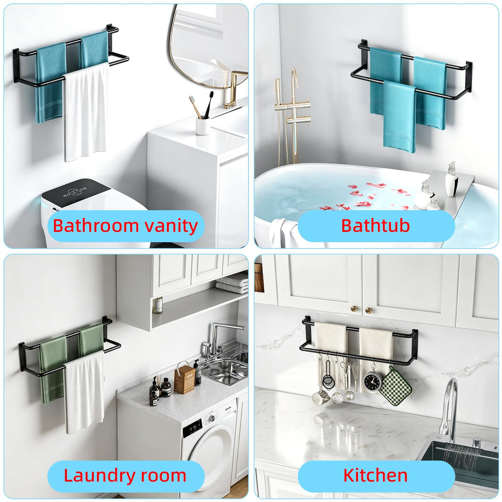 24 Inch Double Towel Bar, Towel Rack for Bathroom Wall Mounted, Stainless Steel Towel Holder, Double Towel Rod Towel Rail Hanger for Wall, Modern Home Decor Hand Towel Holder, Matte Black