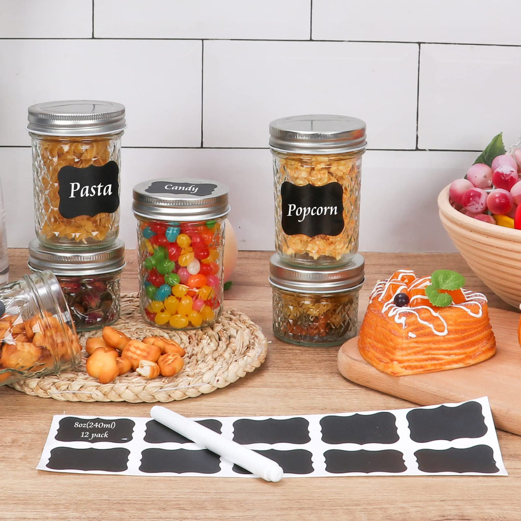 Keketin 8 oz Mason Jars with Airtight Lids,20 Pack Regular Mouth Glass Canning Jars,240ml Glass Mason Jar Diamond Jelly Jars for Honey,Jam Preserving,Fruits Salad,Baby Foods,Party Favors