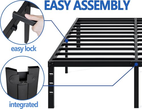 Jetonix Metal Bed Frame - Full Size Sturdy Mattress Foundation with Storage Space - Easy Assembly, Black, 12 Inch