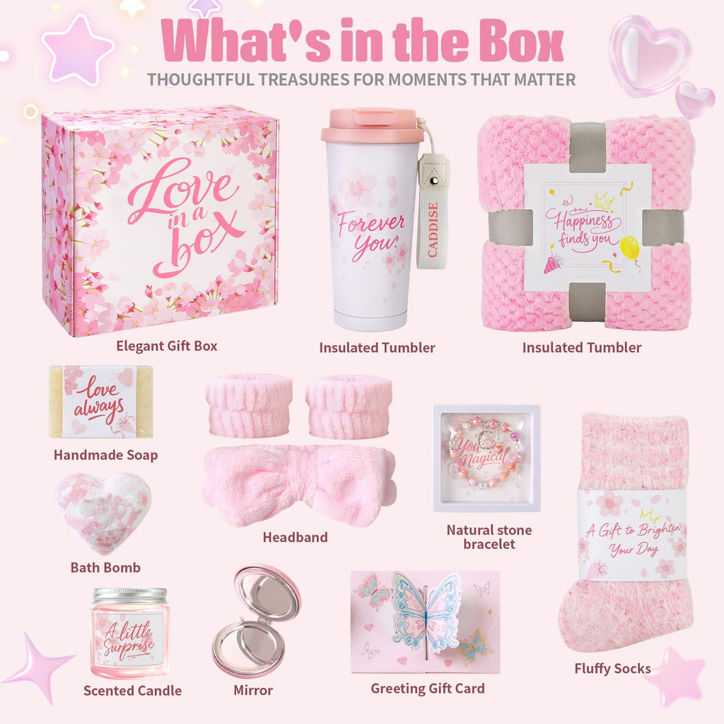 Birthday Gifts for Women, Gift Basket for Mom Wife Sister Her Friends, Luxury Self Care Spa Set with Blanket, Thank You Get Well Soon Box for Mother Valentine Day