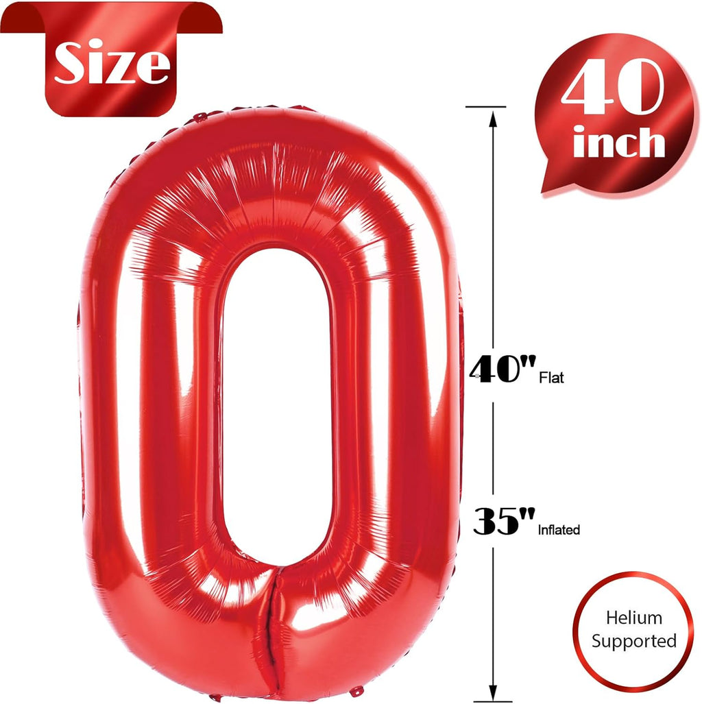 Red Number Balloon - 40 Inch 0 Balloon for Birthday Decorations | Perfect for Red Party Supplies
