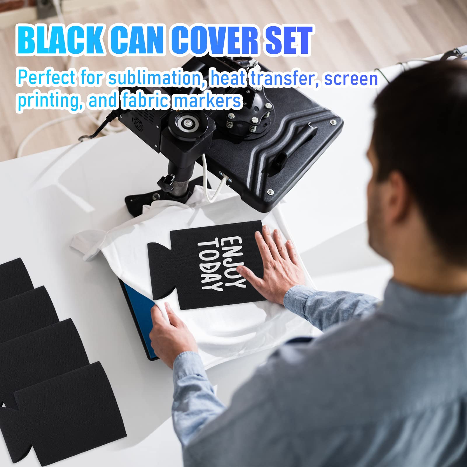 Umigy 200 Pcs Can Coolers Bulk, Insulated Neoprene Beer Can Cooler Sleeves, Plain Can Cooler Cover for Sublimation Soda Drink Water Bottle Birthdays Weddings Bachelorette Party, Black