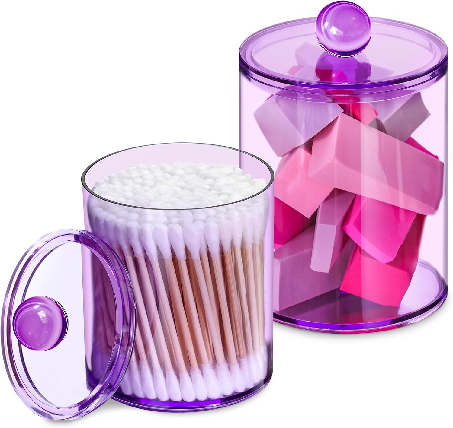 XIPENGKEJI Qtip Holder Set - Stylish Apothecary Jars for Cotton Swabs & Pads | 10oz-12oz Purple Canisters