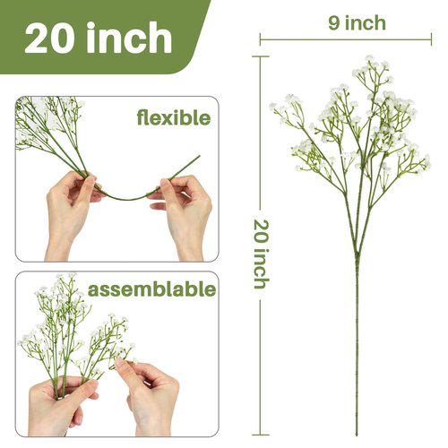 MAQIAHN 20 Baby Breath Artificial Flowers - Babies Breath Flowers Artificial Bulk Faux Flowers Bouquet White Flores Greenery Real Touch Fake Flower Arrangements Wedding Centerpieces Tables Decorations