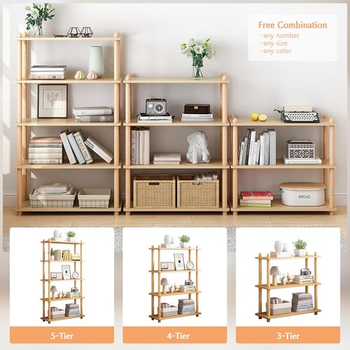 IOTXY 4-Tier Wooden Shelf Bookcase - Modern Open Bookshelf, Free Standing Storage Rack, Multifunctional Display Stand for Home and Office, Oak, Rectangle