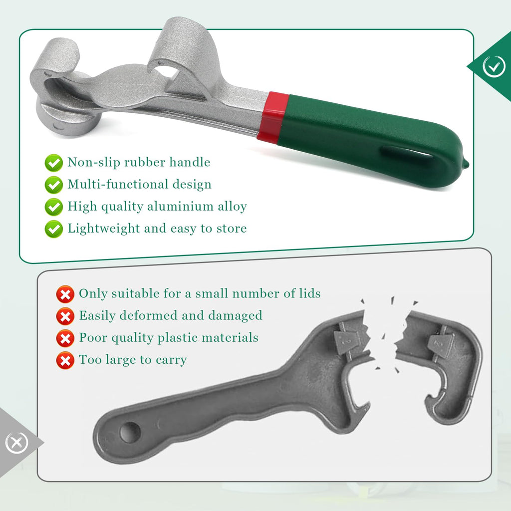 Upgraded 5 Gallon Bucket Opener Tool - Heavy Duty Aluminum Lid Wrench with Non-Slip Grip, Paint Can Opener for Industrial & Home Use