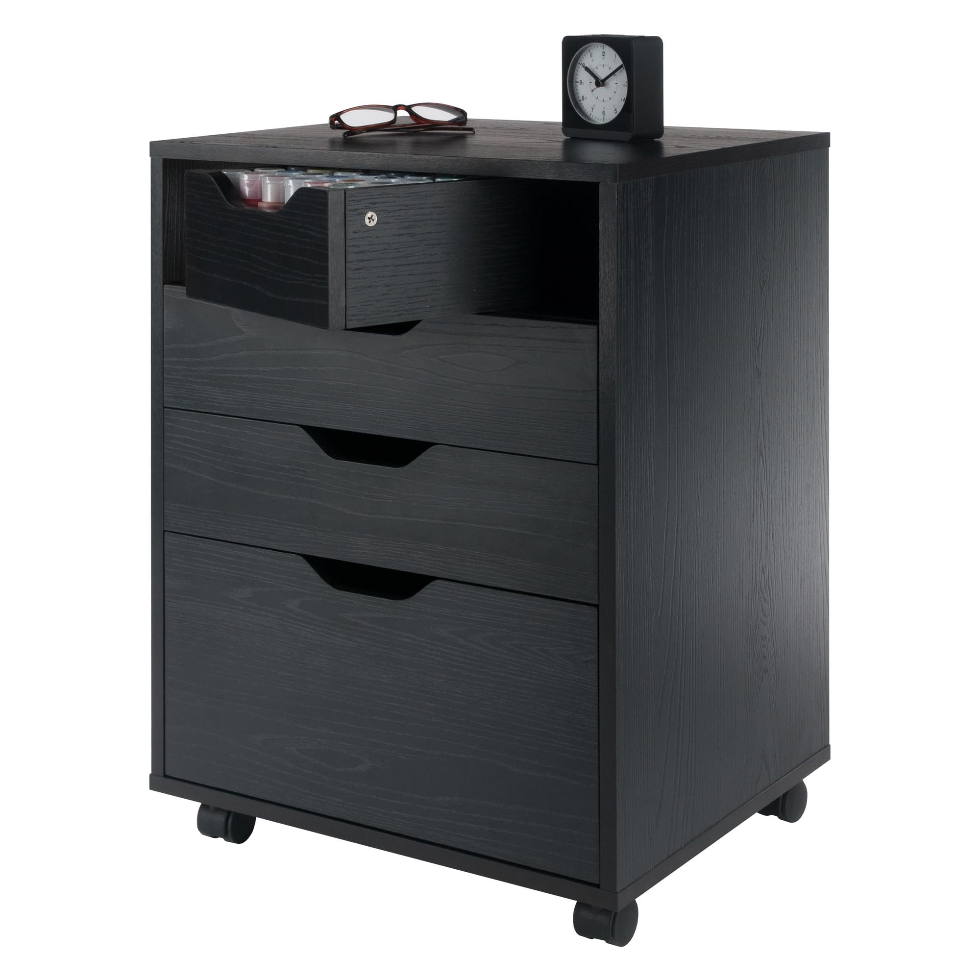 Winsome Halifax Mobile Storage Cabinet with 5 Drawers in Black, Stylish & Functional Home Storage Cabinet for Filing, Kitchen Organization, Moveable Furniture for Office, Dorms, Apartments