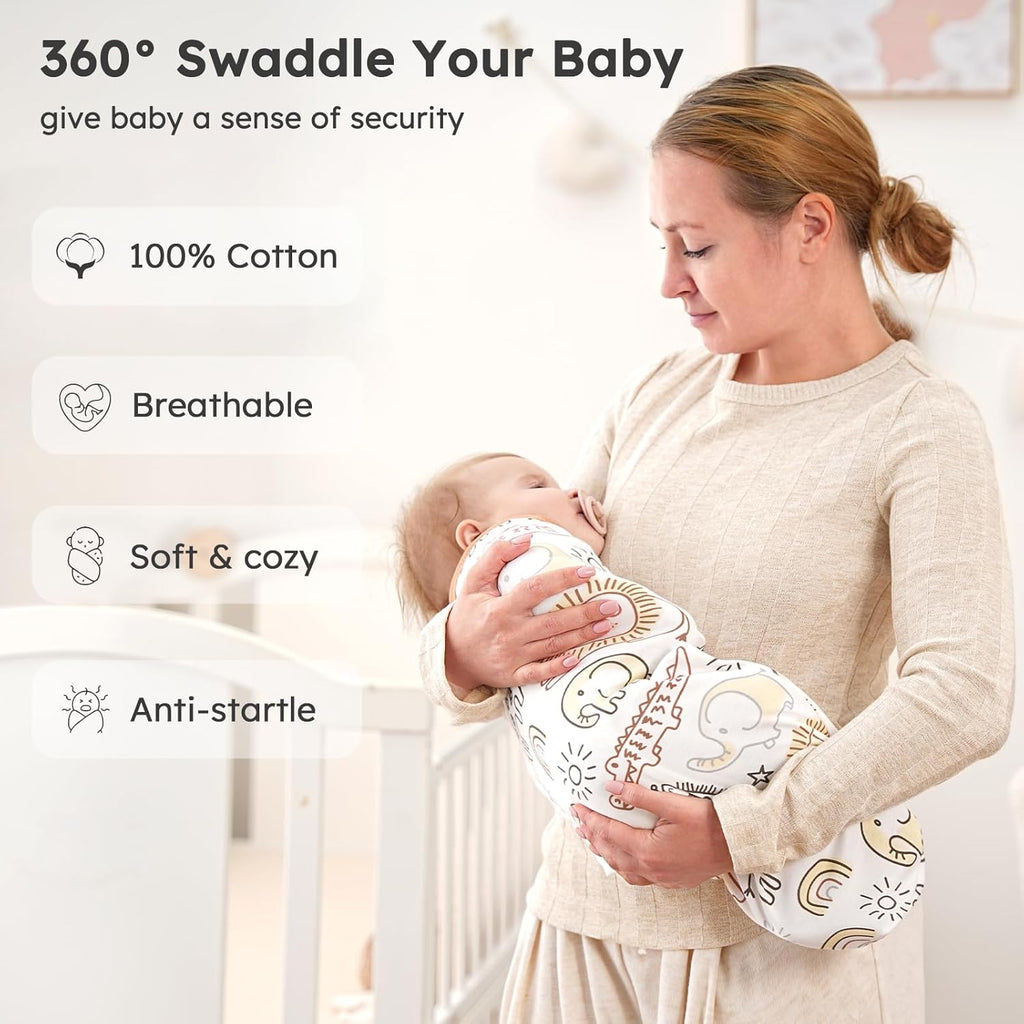 Yoofoss Baby Swaddles - 100% Cotton Adjustable Swaddle Sack | Soft & Breathable for Newborns (0-3 Months, 3 Pack)