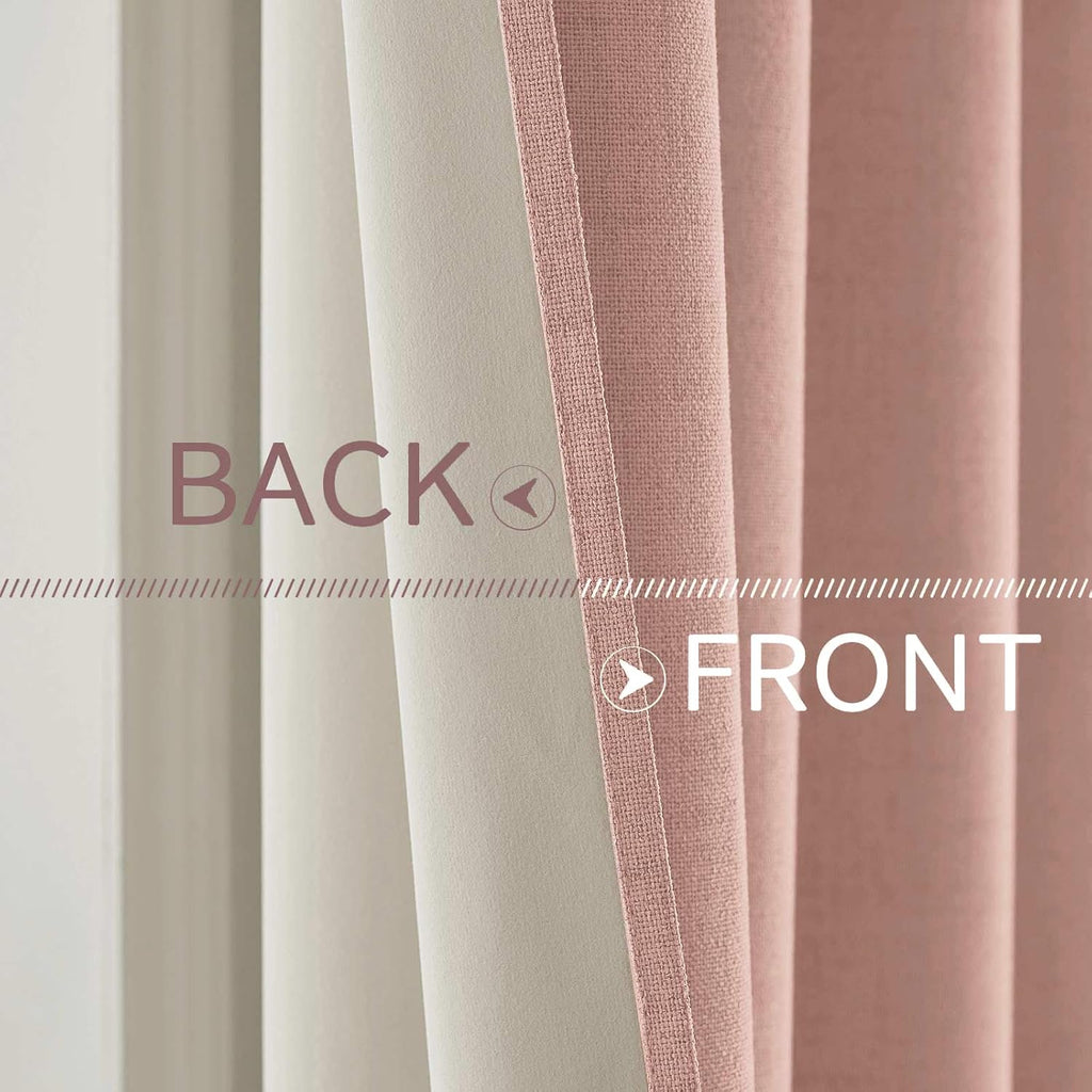 MIULEE 100% Blackout Linen Curtains - Thermal Insulated Blush Pink Drapes | 52 x 72 Inch (2 Panels)