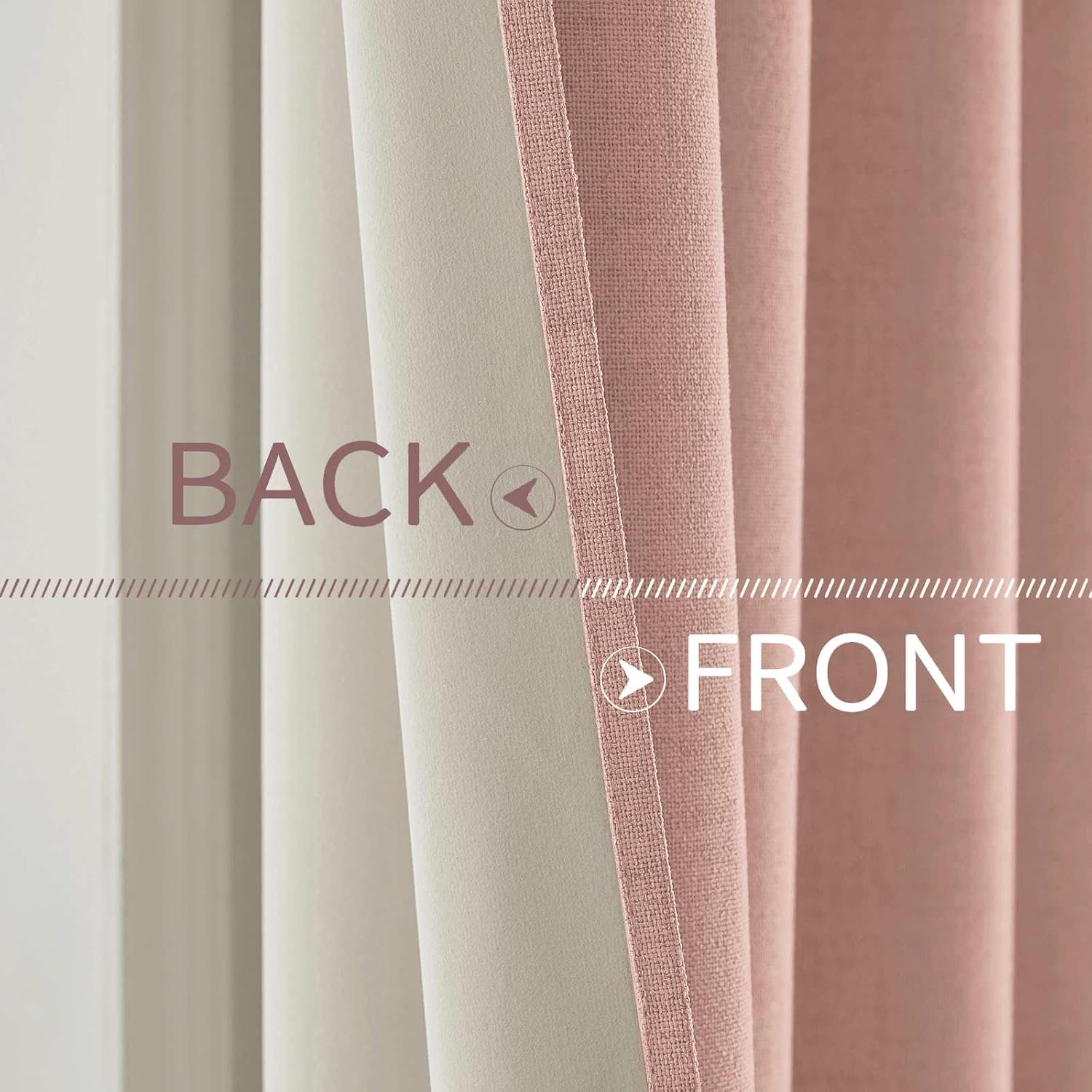 MIULEE 100% Blackout Linen Curtains - Thermal Insulated Blush Pink Grommet Drapes | 52 x 84 Inch (2 Panels)