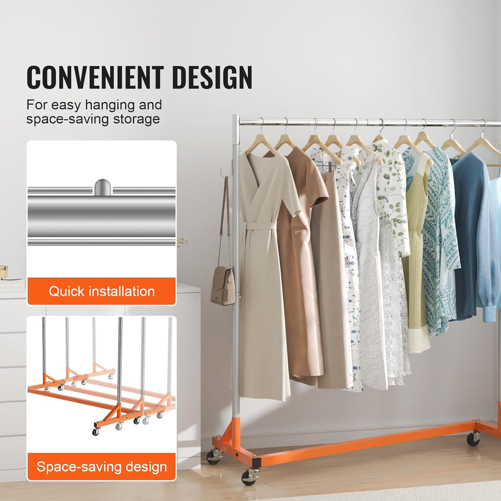 VEVOR Z Rack - Industrial Grade Rolling Garment Rack with Lockable Casters - Sturdy Steel, Orange (3 Sets)
