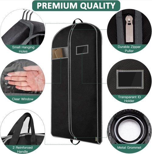 BALEINE Heavy Duty Garment Bag - Travel Essential with Shoe Storage for Dresses & Suits | 43" Black