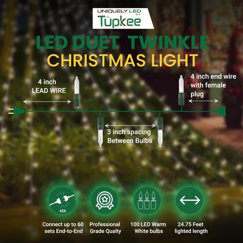Christmas Uniquely LED Twinkle Lights - Matches Incandescent Exactly - 20 of 100 Lights Twinkling - 100 Blue / Teal / Cool White Bulbs - 24.75 Ft, Christmas Tree Sparkling Light String Indoor Outdoor