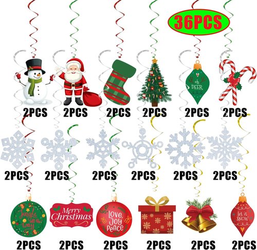 GOER Christmas Decorations - 36 Pcs Hanging Swirls for Festive Party Supplies
