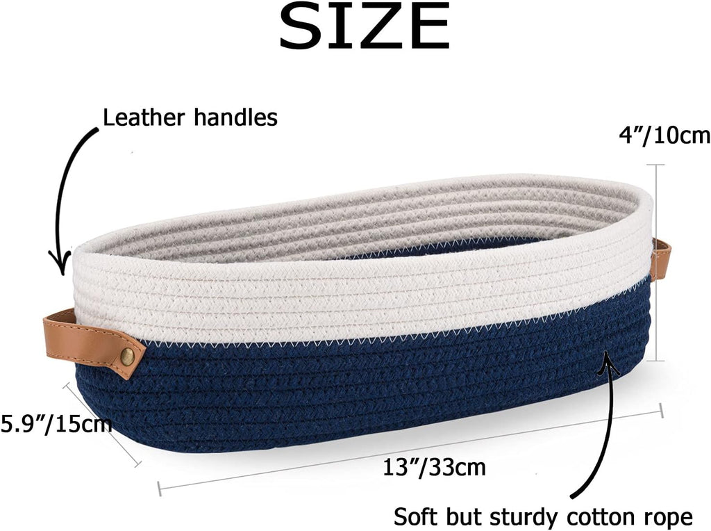 Skiennix Woven Toilet Storage Basket - Farmhouse Decor for Organizing | 13"x5.9"x4" Navy Stitching