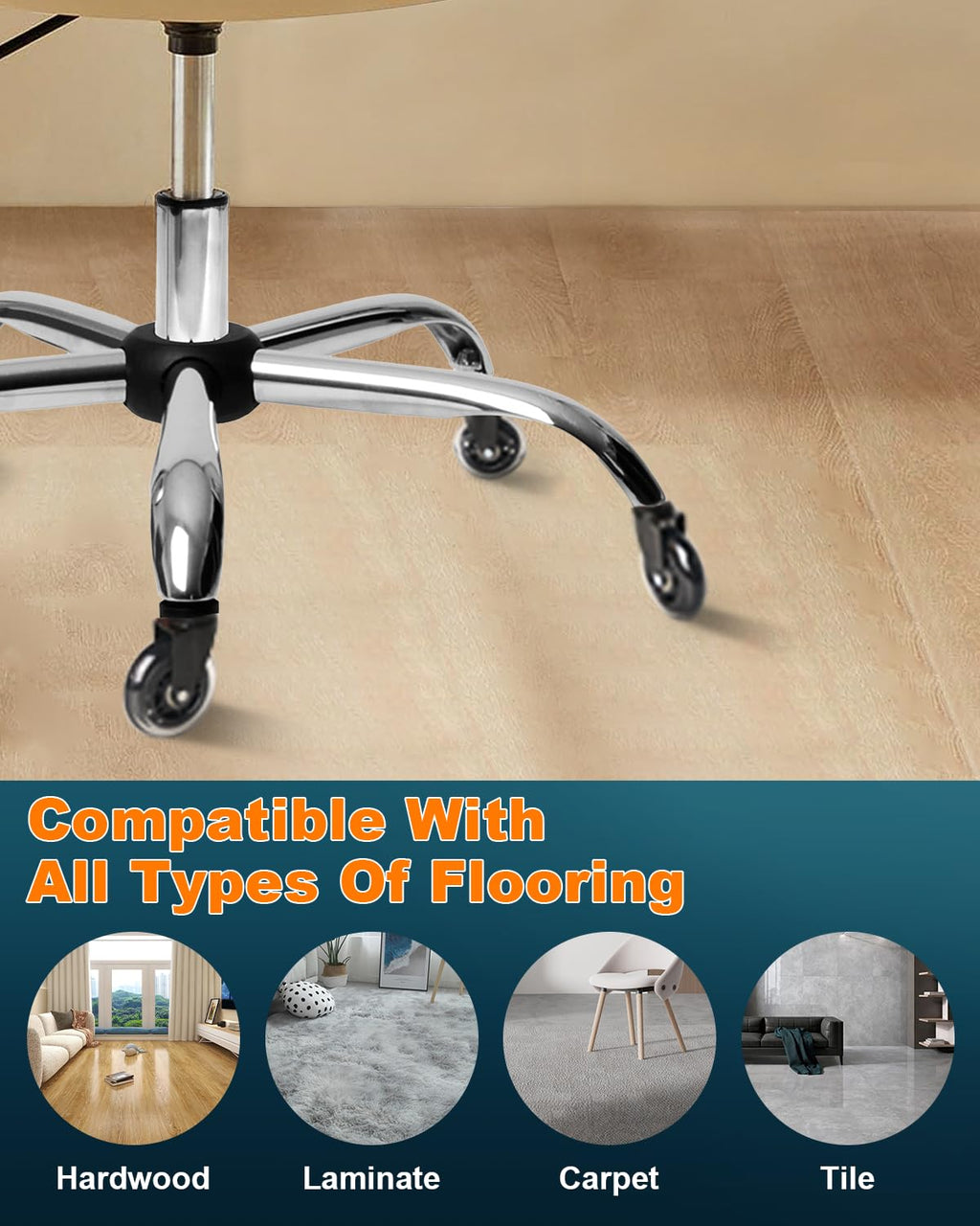 RidRed Office Chair Wheels - Heavy-Duty 3 Inch Rubber Casters | Universal Fit, Noise-Free, Fits Most Chairs