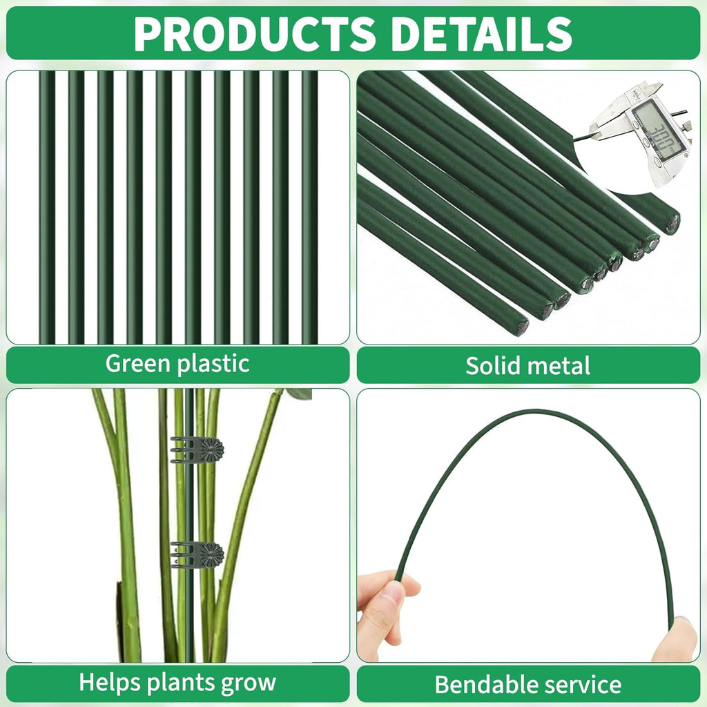 Skiennix Plant Stakes - 15.7" Bendable Support Sticks with Clips for Indoor/Outdoor Plants | 10-Pack
