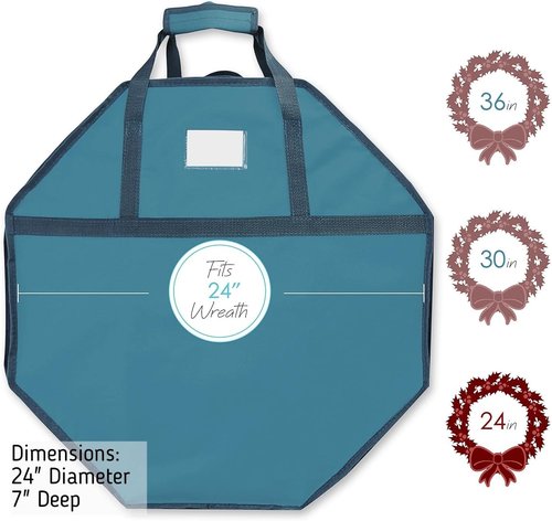 Hearth & Harbor Wreath Storage Container - Premium Hard Shell Organizer with Dual Zipper & Pockets - 24" Size