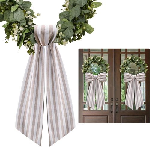 Azym Wreath Sash Set - Elegant Ribbon Accessories for Front Door Decor | White & Beige