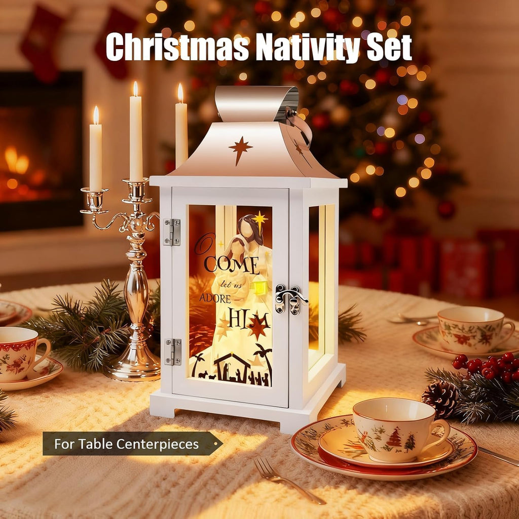 Skiennix Christmas Nativity Set - 15.1" Tall Lantern for Table Centerpieces | Indoor Xmas Décor Gift