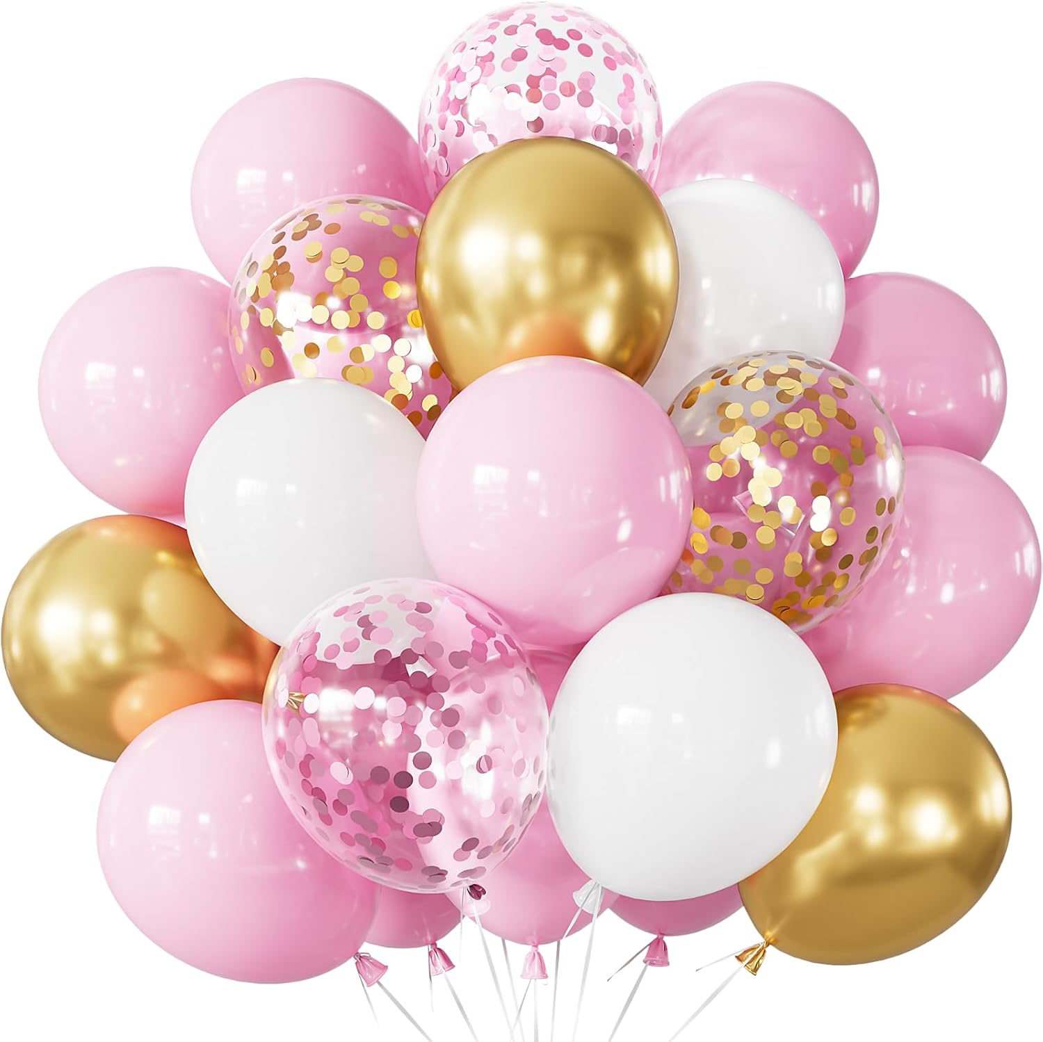 Skiennix Pink and Gold Balloons Set - 12 Inch Light Pink & White Metallic Gold Confetti for Parties