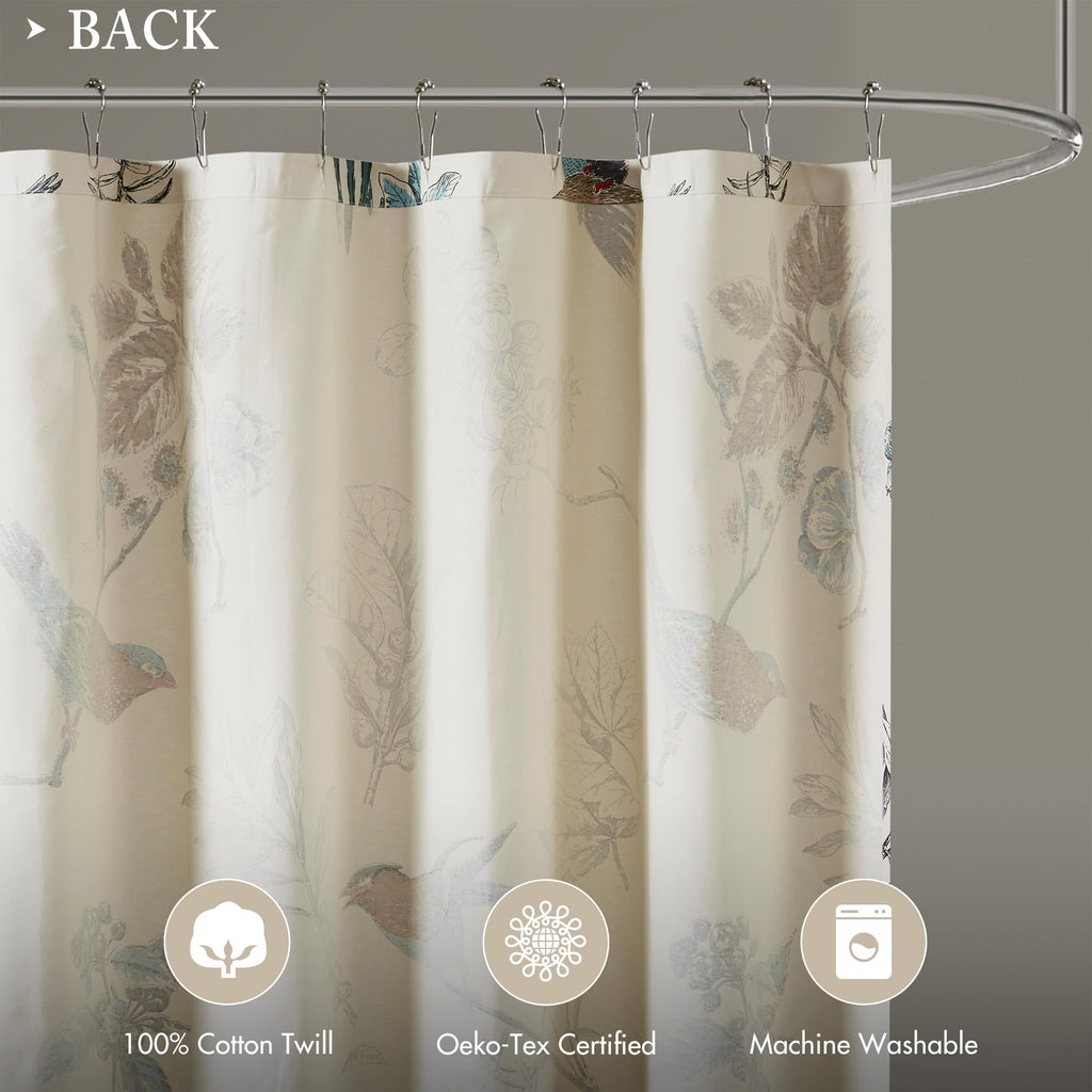 Madison Park Shower Curtain, Bird & Leaf Print, Farmhouse Shower Curtain for Bathroom, Modern Country Bathroom Décor, Machine Washable, Cotton Shower Curtain, Quincy, 72x72" Khaki