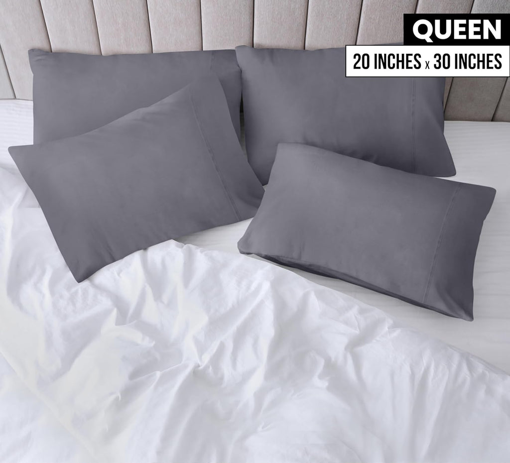 Utopia Bedding Queen Pillow Cases - 4 Pack - Soft Brushed Microfiber - Fade Resistant 20x30 Inches | Grey