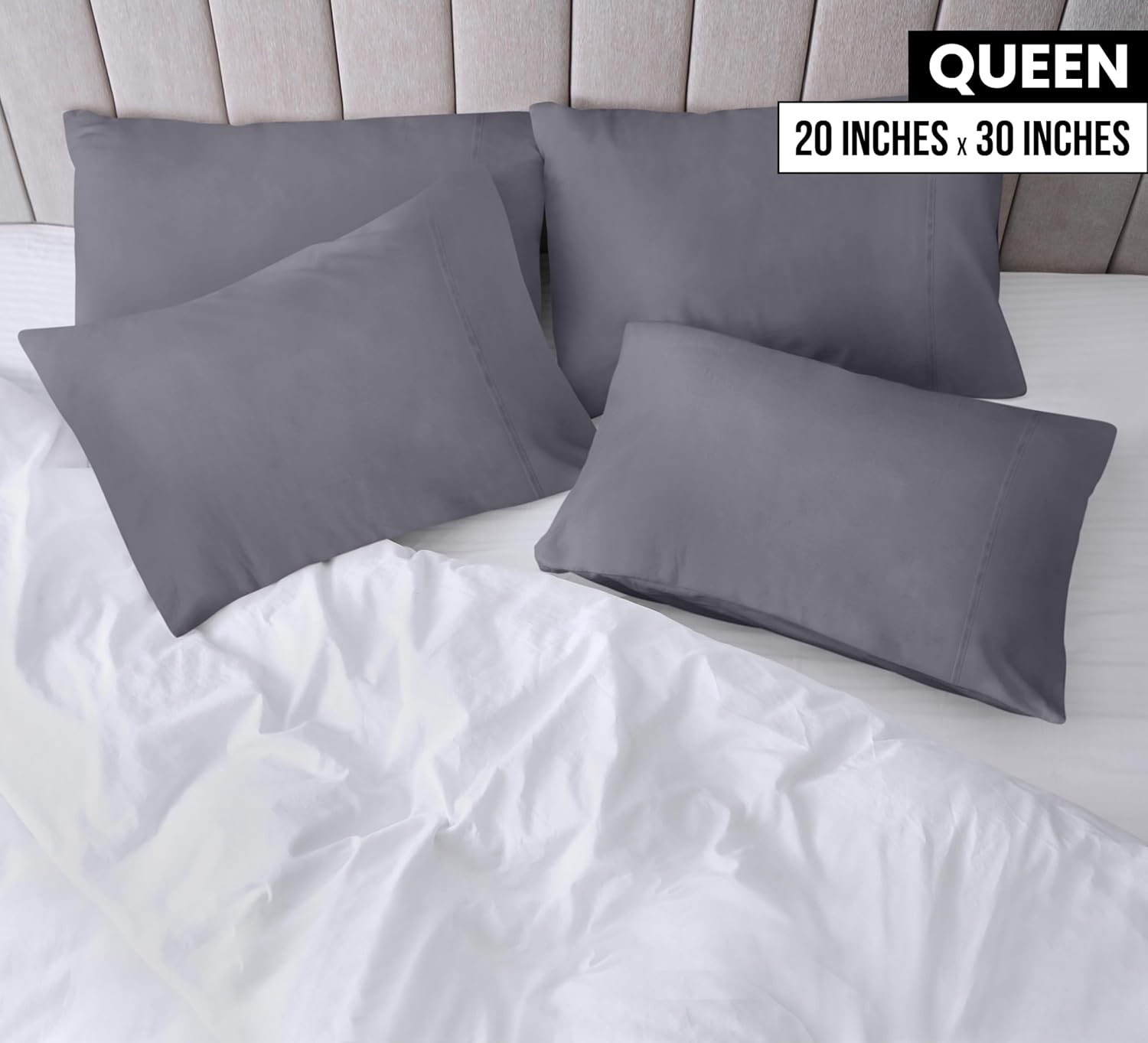 Utopia Bedding Queen Pillow Cases - 4 Pack - Soft Brushed Microfiber - Fade Resistant 20x30 Inches | Grey