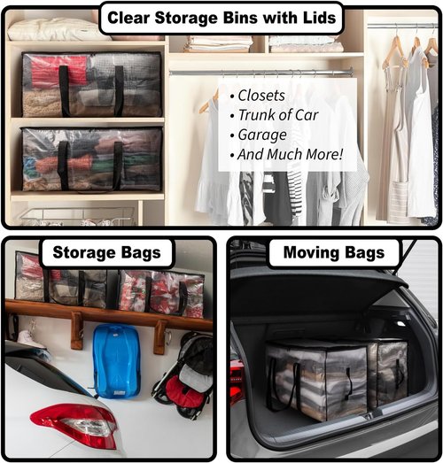 ClearSpace Heavy Duty Moving Bags - Large Storage Bags with Backpack Straps & Zippers | 4 Pack