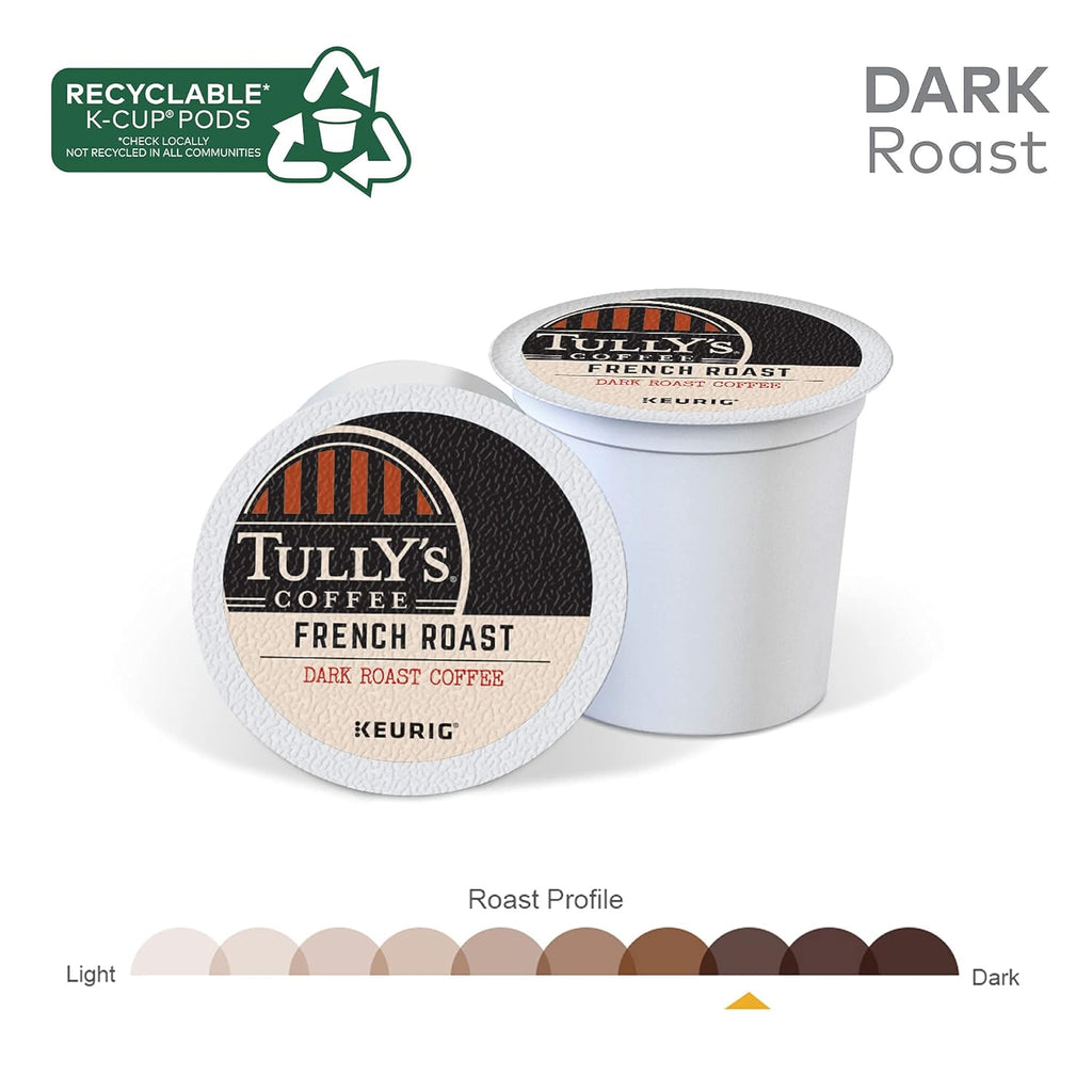 Tully's Coffee French Roast K-Cup Pods - Dark Roast Single Serve Coffee, 60 Count (6 Packs of 10)
