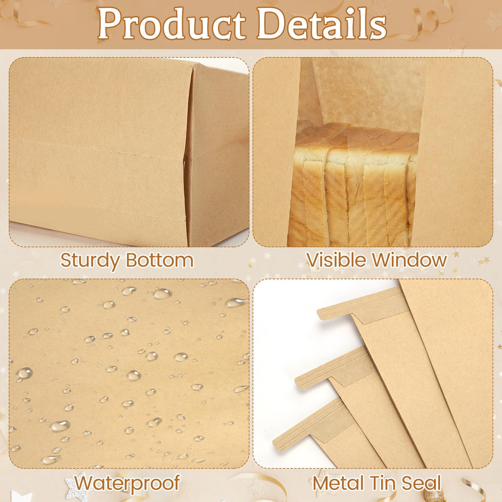 130 Pcs Paper Bread Bags with Window, 16x10.2x5in Sourdough Bread Bags for Homemade Bread, Large Bakery Bag with 160 Stickers for Easter Baked Storage
