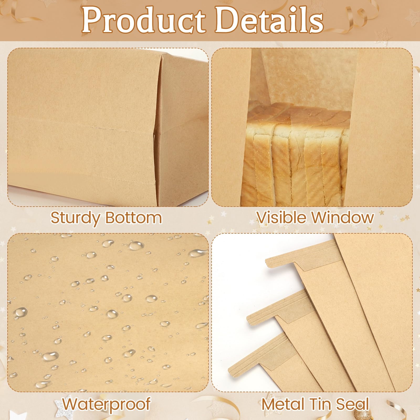 130 Pcs Paper Bread Bags with Window, 16x10.2x5in Sourdough Bread Bags for Homemade Bread, Large Bakery Bag with 160 Stickers for Easter Baked Storage