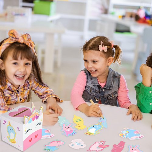 KDAFJLKD Valentine‘s Day Boxes for Kids,Valentines Day Cards for Boys Girls Classroom Exchange Prizes Party Favors - 1 Mailbox, 32 Cards, 1 Teacher Card (Style-01)