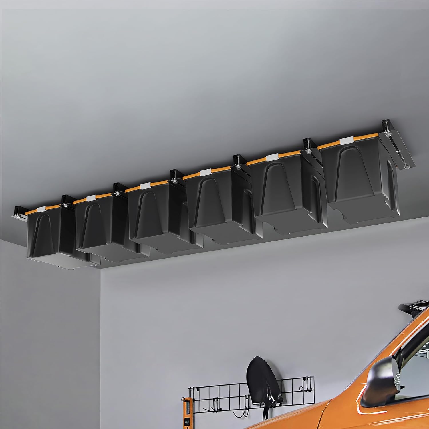 Ultrawall Overhead Garage Storage Racks - Heavy-Duty Ceiling Organizer for Bins | Adjustable Width (7 Pack, 6 Bins)