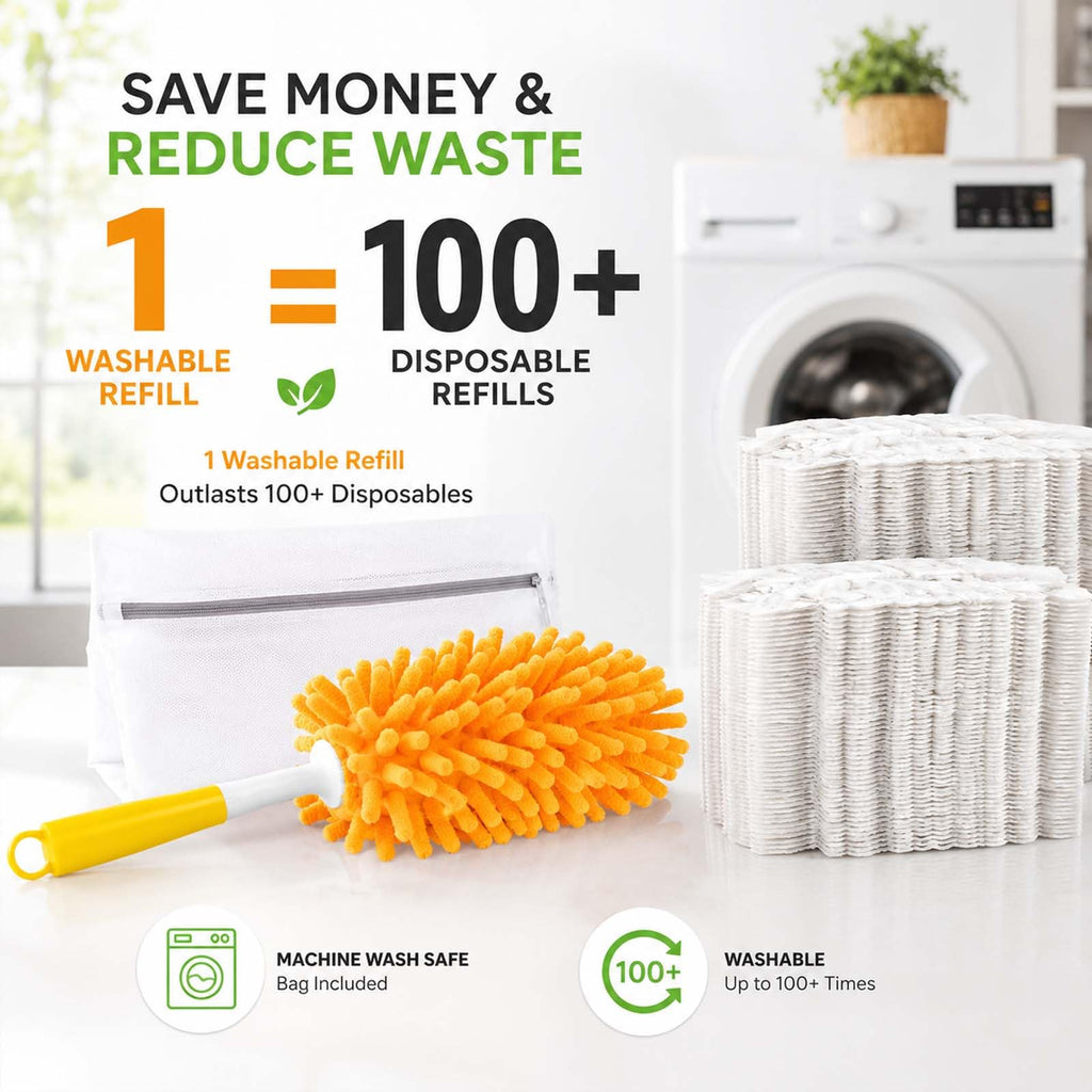 LOVECO 8 Pack Dusters for Swiffer - Reusable Duster Refill Compatible with Swiffer, 360 Heavy Duty Dusters Refills (Include 1 Handle & Laundry Bag)