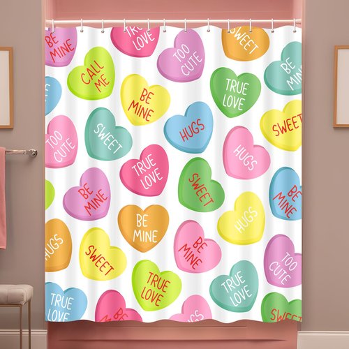 Tieshankao Valentines Shower Curtain Bathroom Decor Love with 12 Hooks 72 x 72 Inches - Style 4