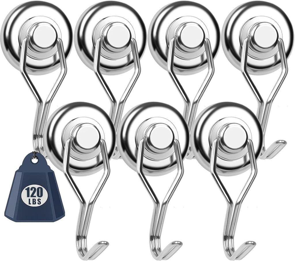 Powerful Magnetic Hooks by Swivel Swing - Heavy Duty Neodymium for Refrigerators | Pack of 7, 68mm Length