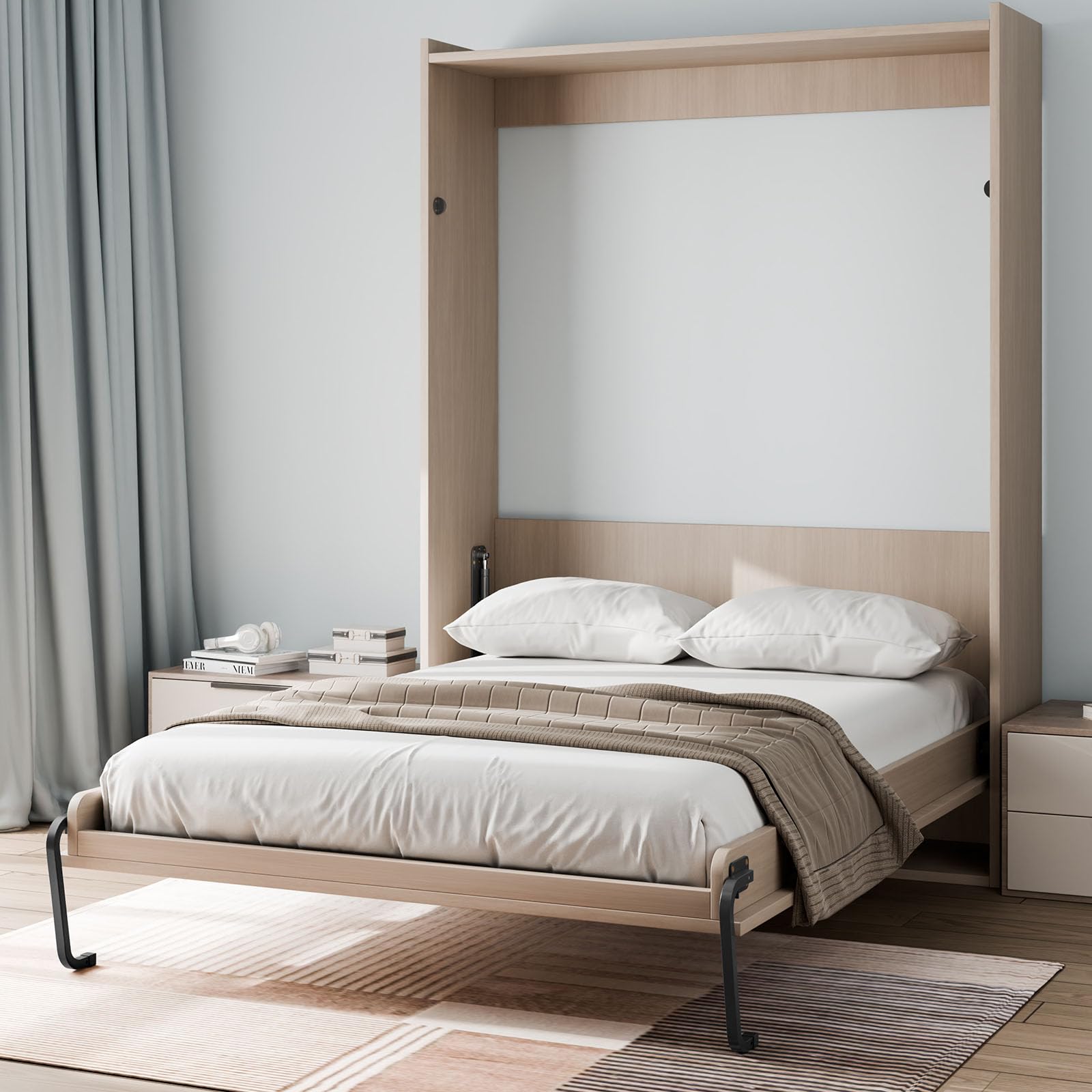 VEVOR Murphy Bed Kit, Queen Size, Vertical Deluxe DIY Wall Bed Mechanical Hardware Kit, Pneumatic Lever Heavy Duty Bed Frame Support, Folding Cabinet Wall Bed Space Saving Design for Guestroom