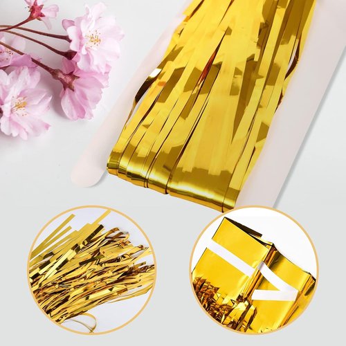 Gold Foil Curtain Backdrop by [Brand Name] - 20 Pack Metallic Tinsel Fringe | 3.2ft x 8.2ft for Birthday Parties