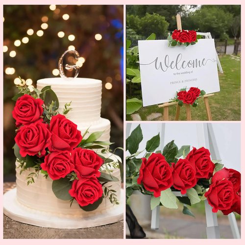 NEYSXYU 12PCS Realistic Full-Bloom Red Silk Roses – Long Stem Artificial Rose Bouquet for Romantic Home Decor, Wedding Centerpieces