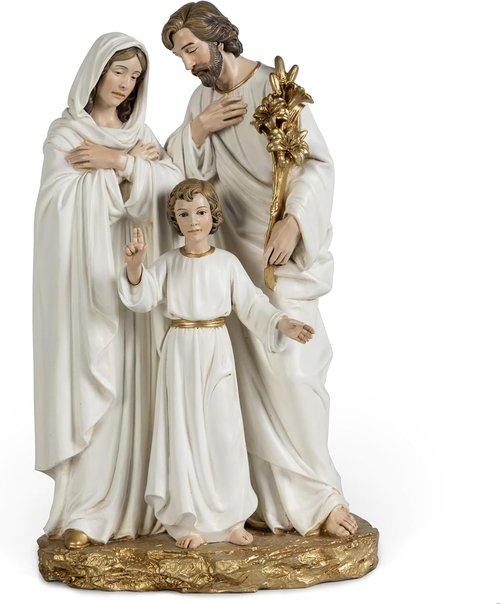 Buildclassic Holy Family Statue - 12" Handpainted Youth Jesus with Mary & Joseph | Inspirational Nativity Décor