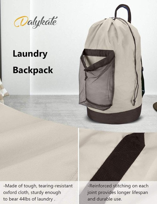 Dalykate Laundry Backpack - 115L Large Hamper with Shoulder Straps & Drawstring Closure | Khaki