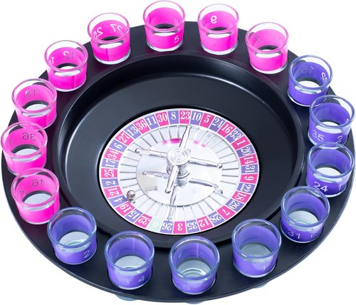 Endless Games Roulette Party Game - Spin the Wheel Challenge with Real Glass Mini Cups | Fun for 2+ Players