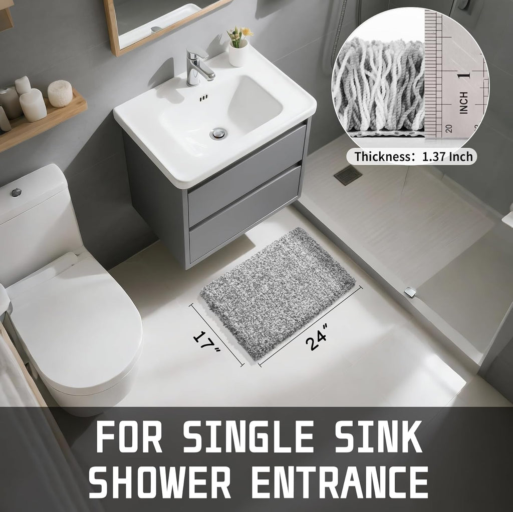 Yimobra Bathroom Rugs - Ultra Soft Non-Slip Washable Bath Mats | Plush Microfiber, 24x17, Light Gray & White