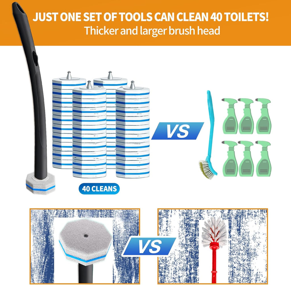 Skiennix Disposable Toilet Brush - Hygienic Toilet Bowl Cleaner with Holder & 40 Refills for Easy Maintenance